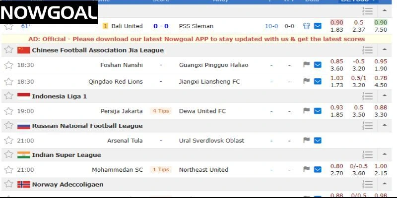 Tính năng Livescore của website Nowgoal Tính năng Livescore của website Nowgoal